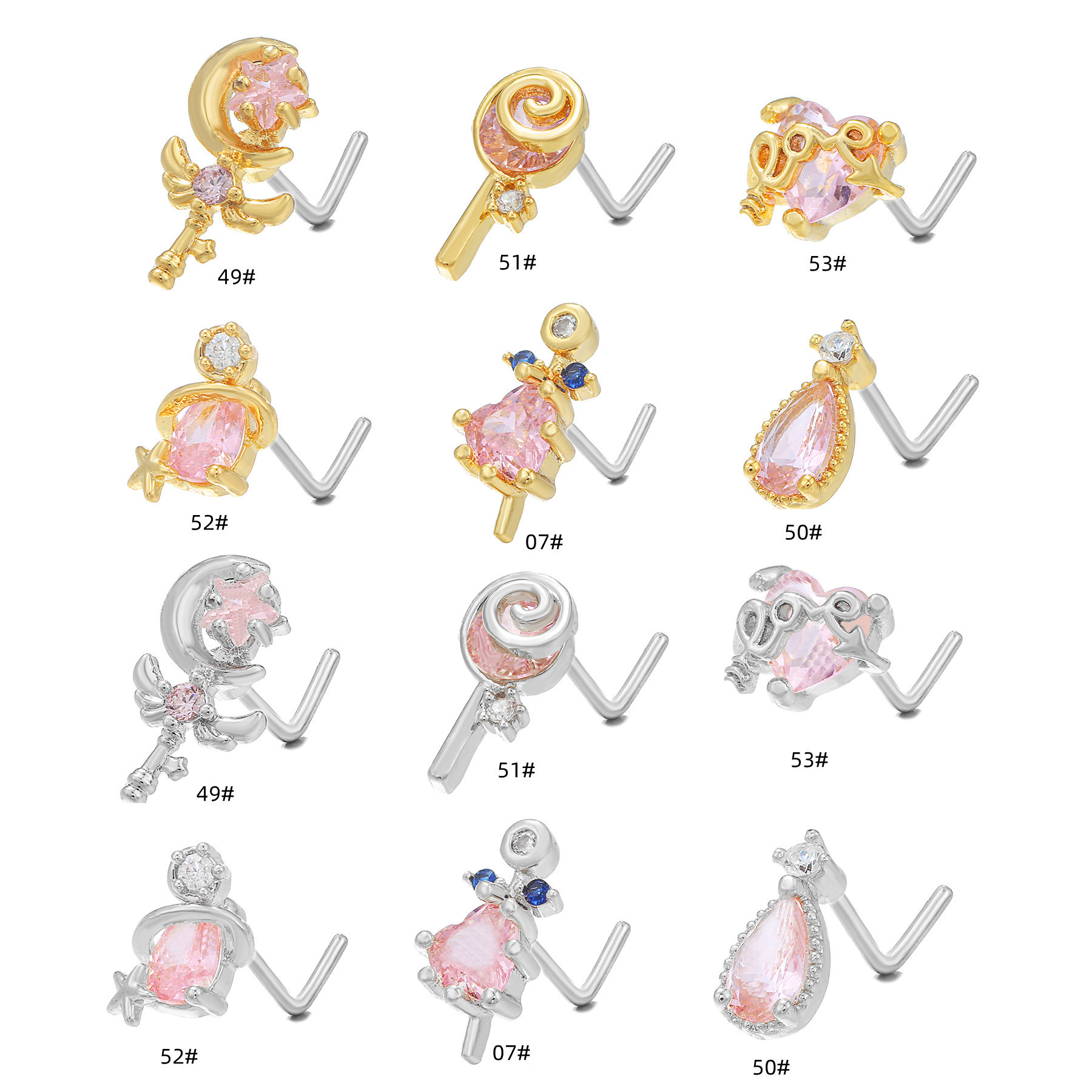 Lady Geometric Brass Plating Zircon Nose studs 1 Piece