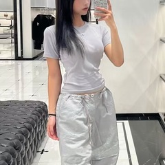 SMFK クロスバッジウエスト刺繍スポーツラウンドネック半袖Tシャツ25新作