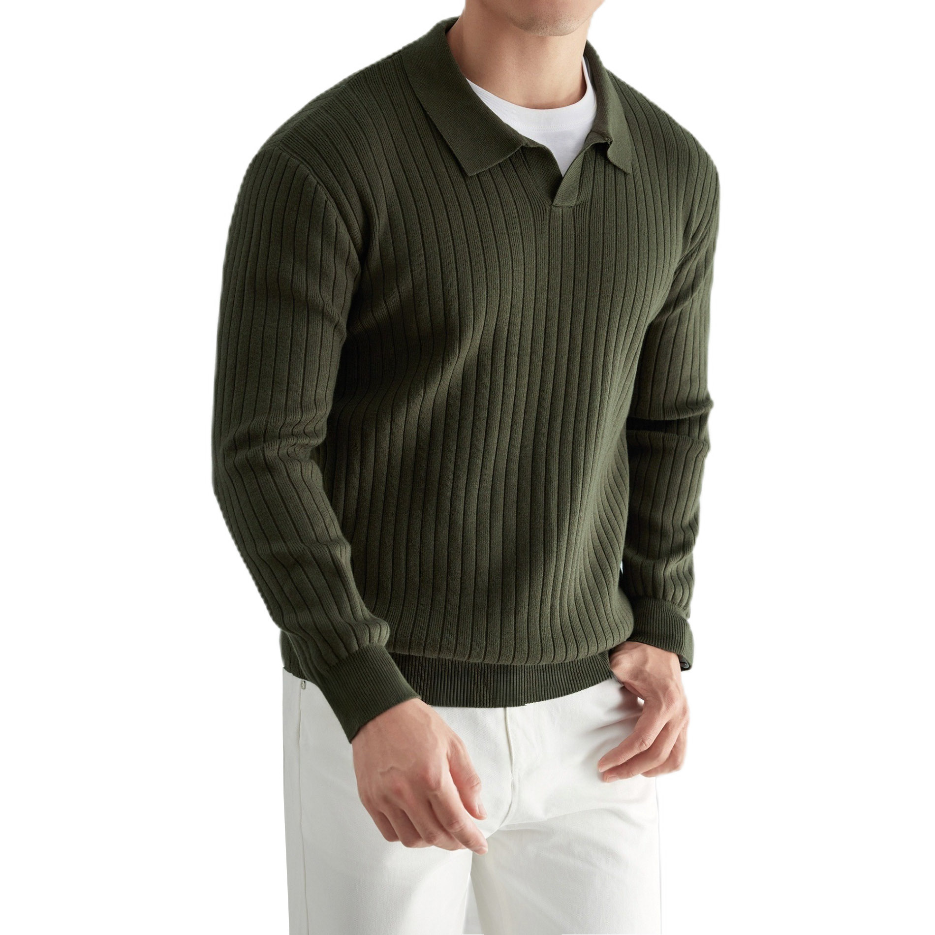 Explosiones transfronterizas de tamaño grande europeo polo camiseta collar V camiseta de punto suéter hombre viejo viento primavera y otoño fábrica al por mayor