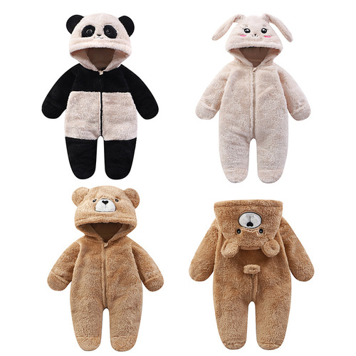 Baby Home One-Piece Suit Autumn/Winter Cute Cartoon Panda Rabbit Bear One-Piece Outing Plush Overcoat