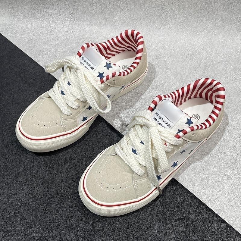 American retro star couple skateboard shoes, women's canvas shoes, versatile flat shoes for students, unisex trendy shoes