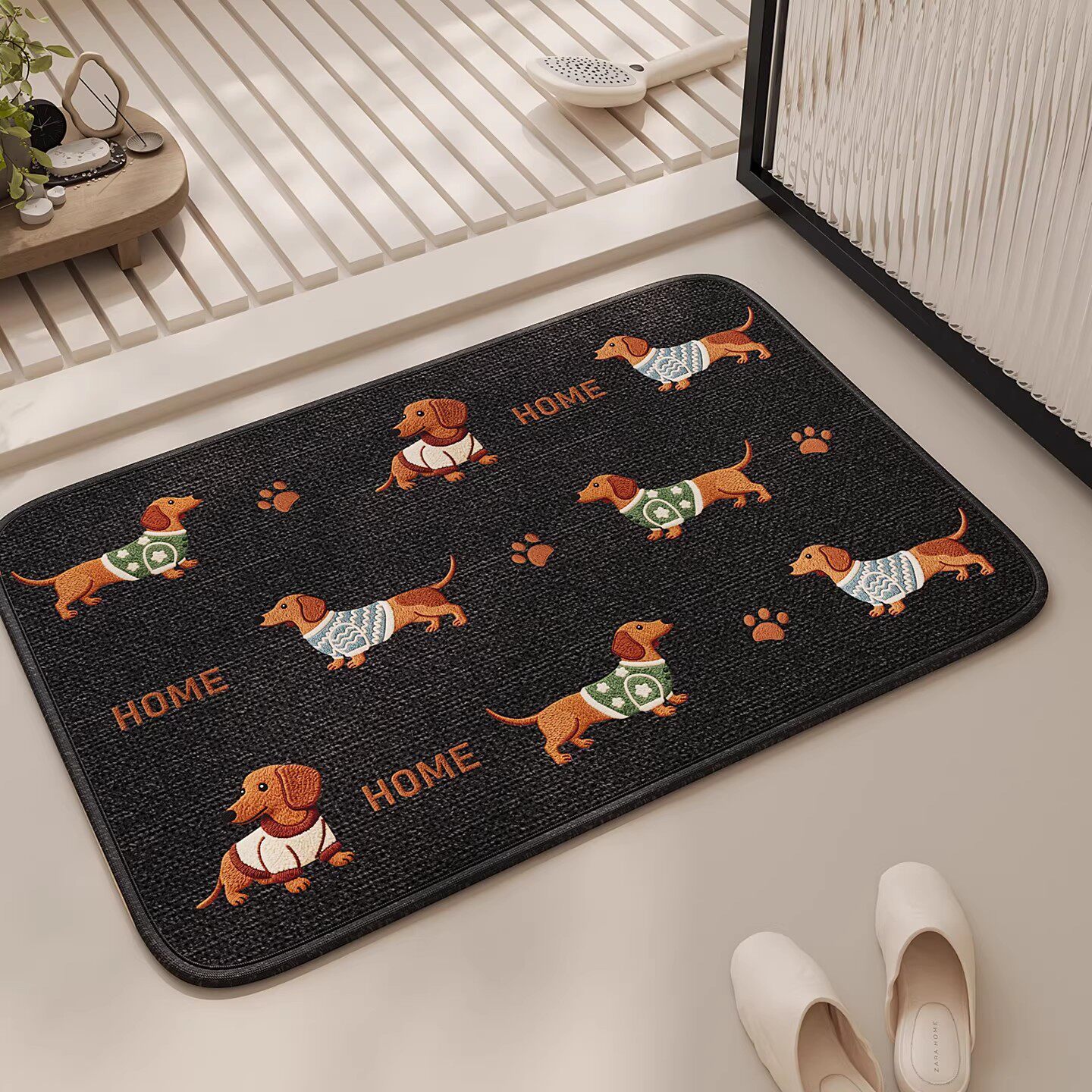 Cartoon Dachshund Dog Bathroom Floor Mat, Toilet Non-Slip Mat, Bathroom Water-Absorbent Anti-Splash Carpet, Sari Hemp Floor Mat