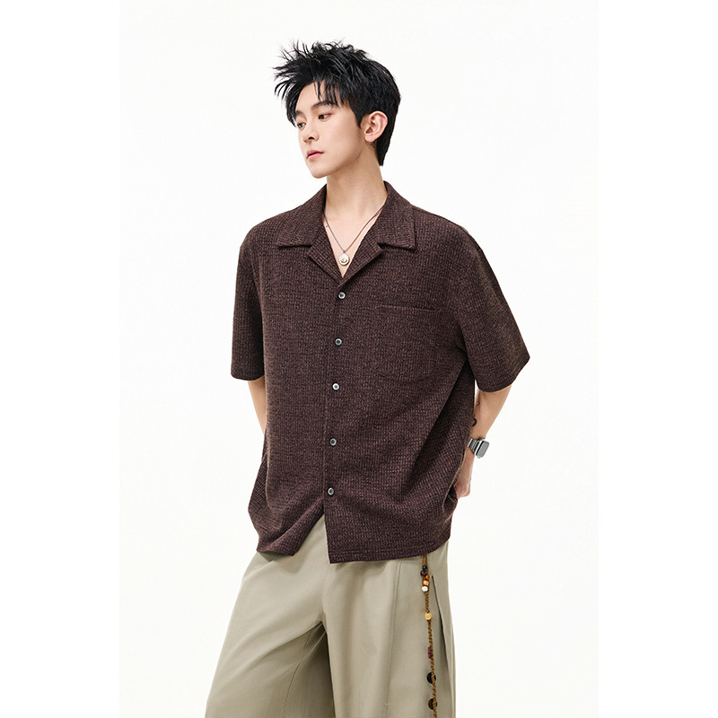 Towel Short-Sleeved Shirt*4Junks* Six-Thread Eight-Strand Colored Yarn Relaxed Texture Velvet Feel Cuban Collar Shirt Jacket Towel Short-Sleeved Shirt*4Junks* Six-Thread Eight-Strand Colored Yarn Relaxed Texture Velvet Feel Cuban Collar Shirt Jacket