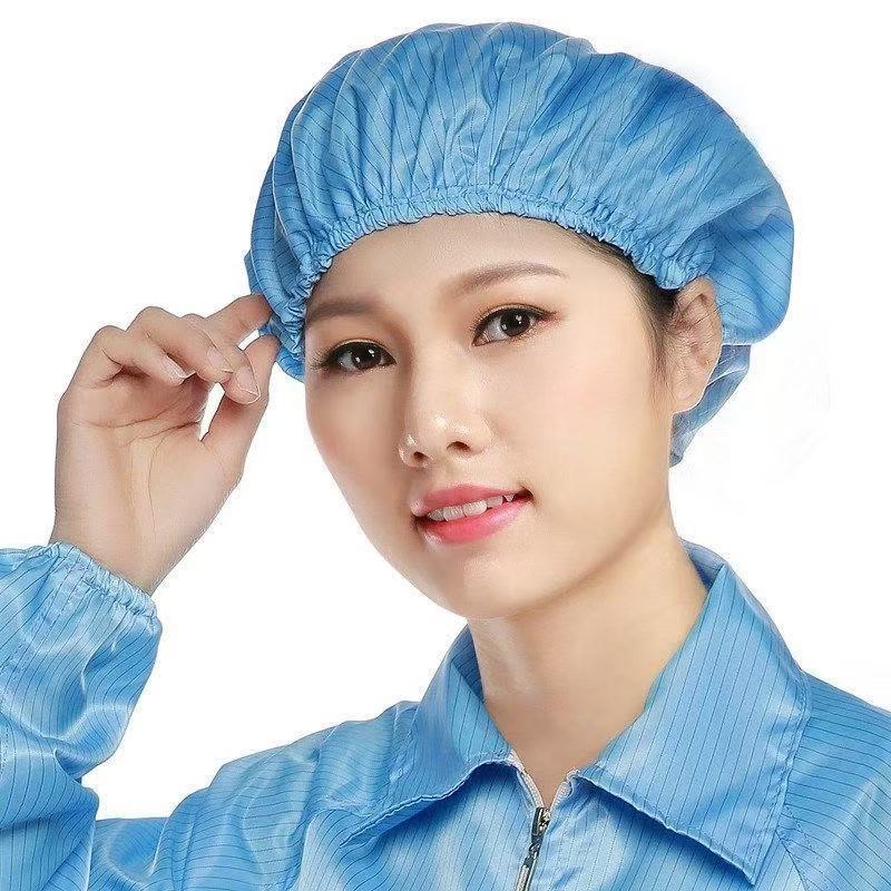 防静电帽男女无尘食品网帽蓝白粉红黄色藏青深蓝色圆帽浴帽批发