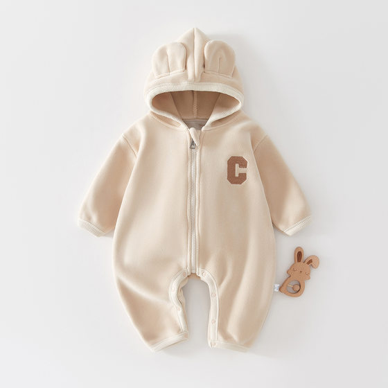 Newborn Baby Jumpsuit Spring Outfit Cute Fleece Hooded Coat Spring and Autumn Baby Clothes Spring