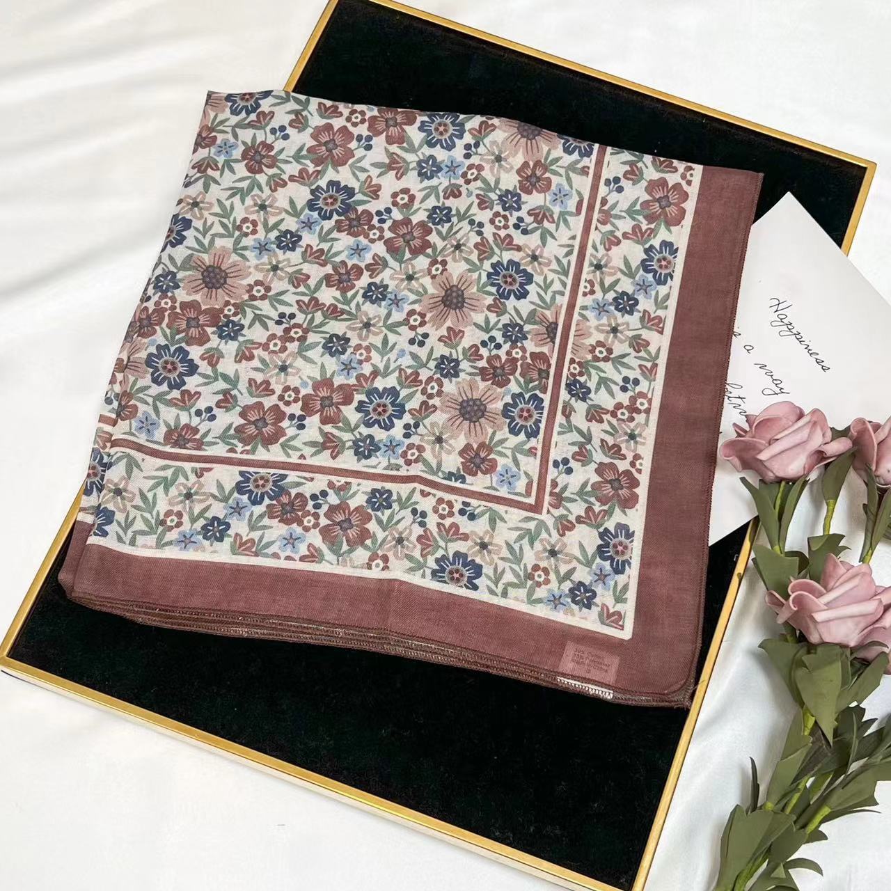 60g Weight Kerchief Classification Daily Occasion cotton and linen Material Flower Pattern Summer Season Women's Gender IG Style Style Women's IG Style Flower Cotton And Linen Kerchief 175