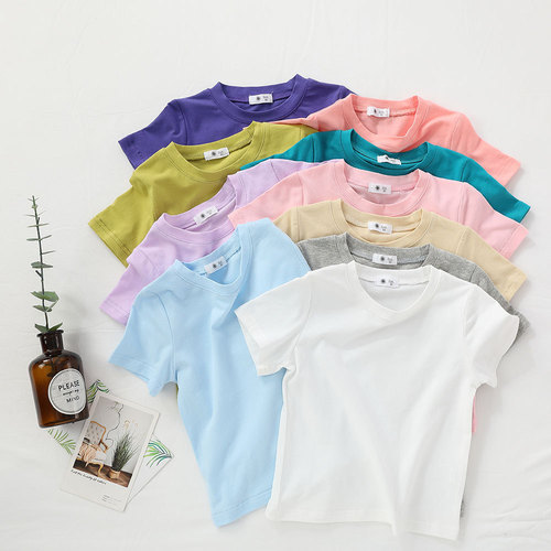 Summer Children's Clothing Korean Style Plain Color T-shirt for Boys and Girls, Versatile Short Sleeve, Kindergarten Student Uniform