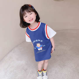 女童篮球服假两件连衣裙夏装女宝宝T恤裙子运动童装