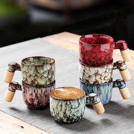 木柄陶瓷杯德化窑变茶杯简约咖啡杯小水杯单杯商务礼品陶瓷马克杯