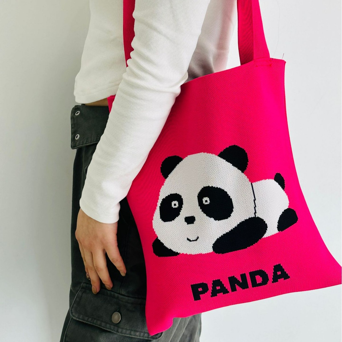 工厂直销可爱成都熊猫针织包单肩包