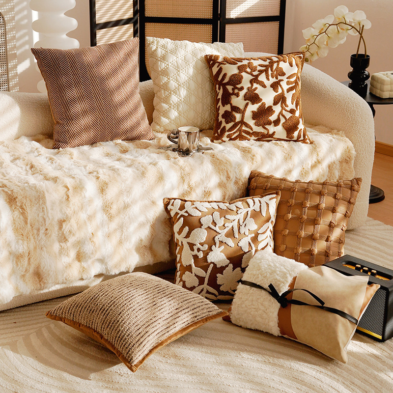 French Cream Style Pillow Case Antique Brown Cushion Maillard Bed Pillow Living Room Sofa Backrest with Core