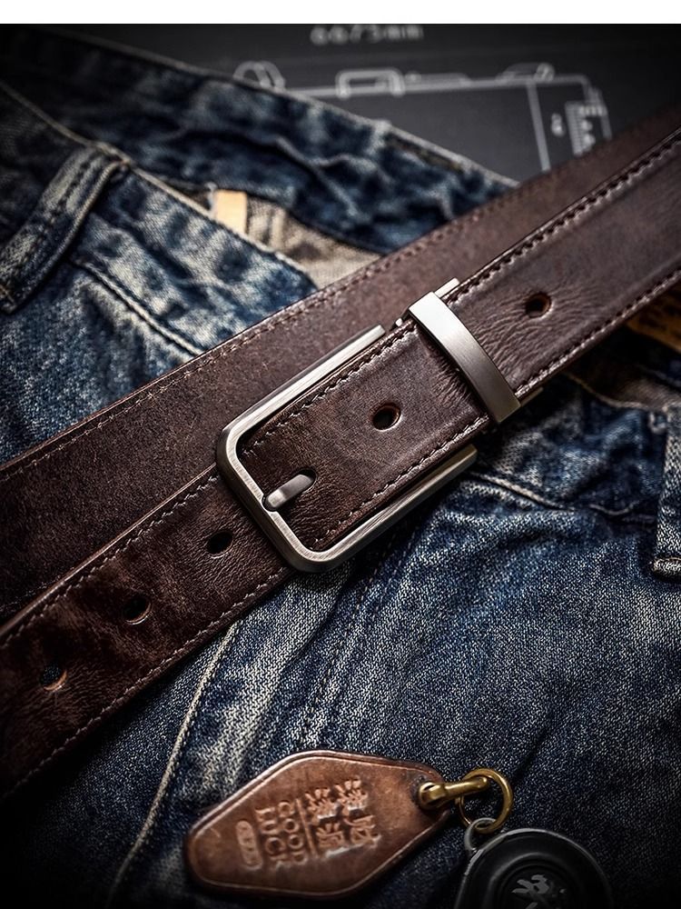 El Yapımı Üst Katman Sığır Derisi Kemer Vintage Bitki İşlemi Saf Sığır Derisi Iğne Toka Erkek İş Pantolonu Antikleştirilmiş Gerçek Deri Pantolon Kemeri