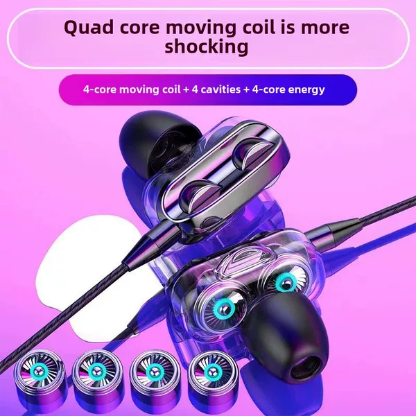 Quad-Core Dual-moving coil in-ear wired headset type-c for Apple Android Huawei OPPO Xiaomi vivo hand