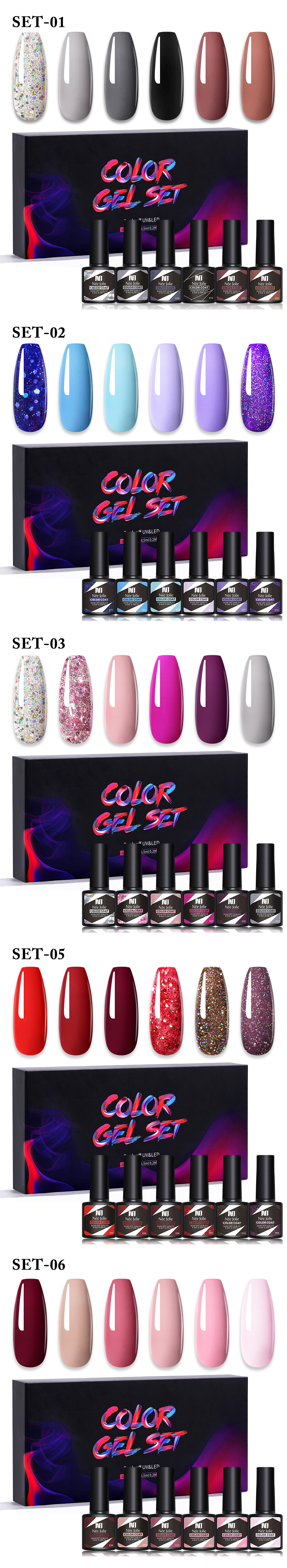 Nagellack Set Uv Gel Mit Base Und Top Coat 6 Farben Set_voghion.com