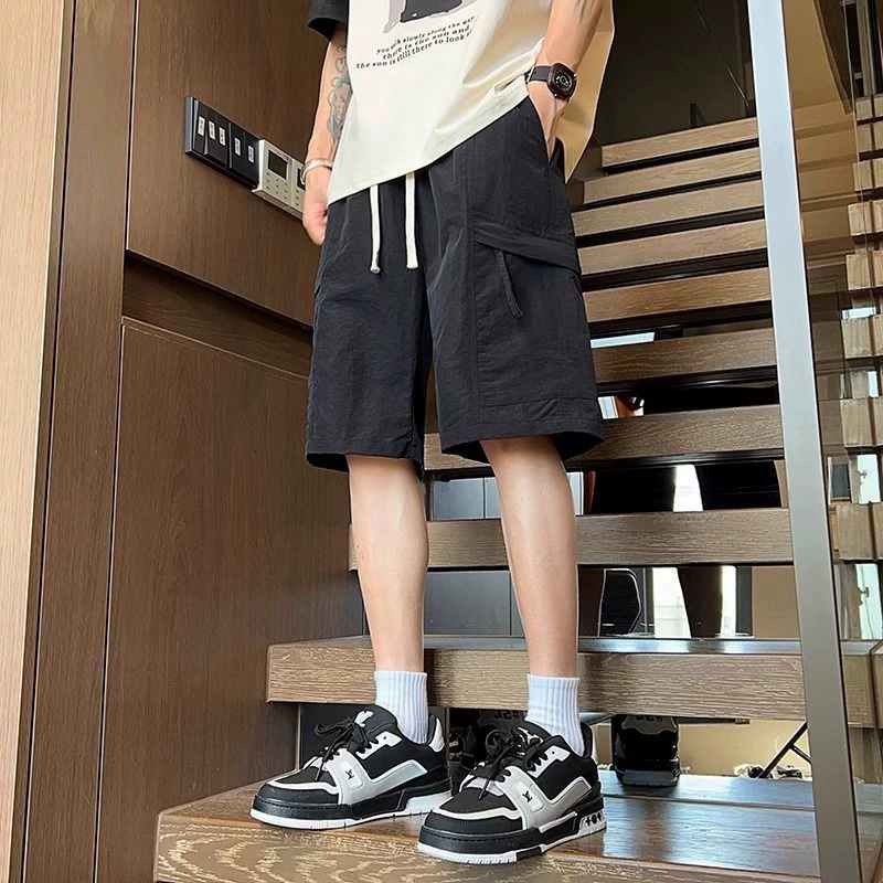 Повседневные шорты из ледяного шелка, мужские летние тонкие баскетбольные спортивные брюки, свободная мужская быстросохнущая рабочая одежда, брюки с пятью точками