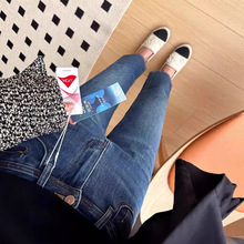 韩国梨形身材窄版直筒牛仔裤女大码胖mm秋弹力小个子九分烟管裤潮