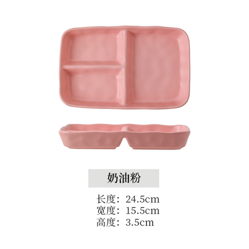 Placa de desayuno de cerámica japonesa, plato de desayuno de una sola comida creativo para niños domésticos, plato de desayuno dividido rectangular.
