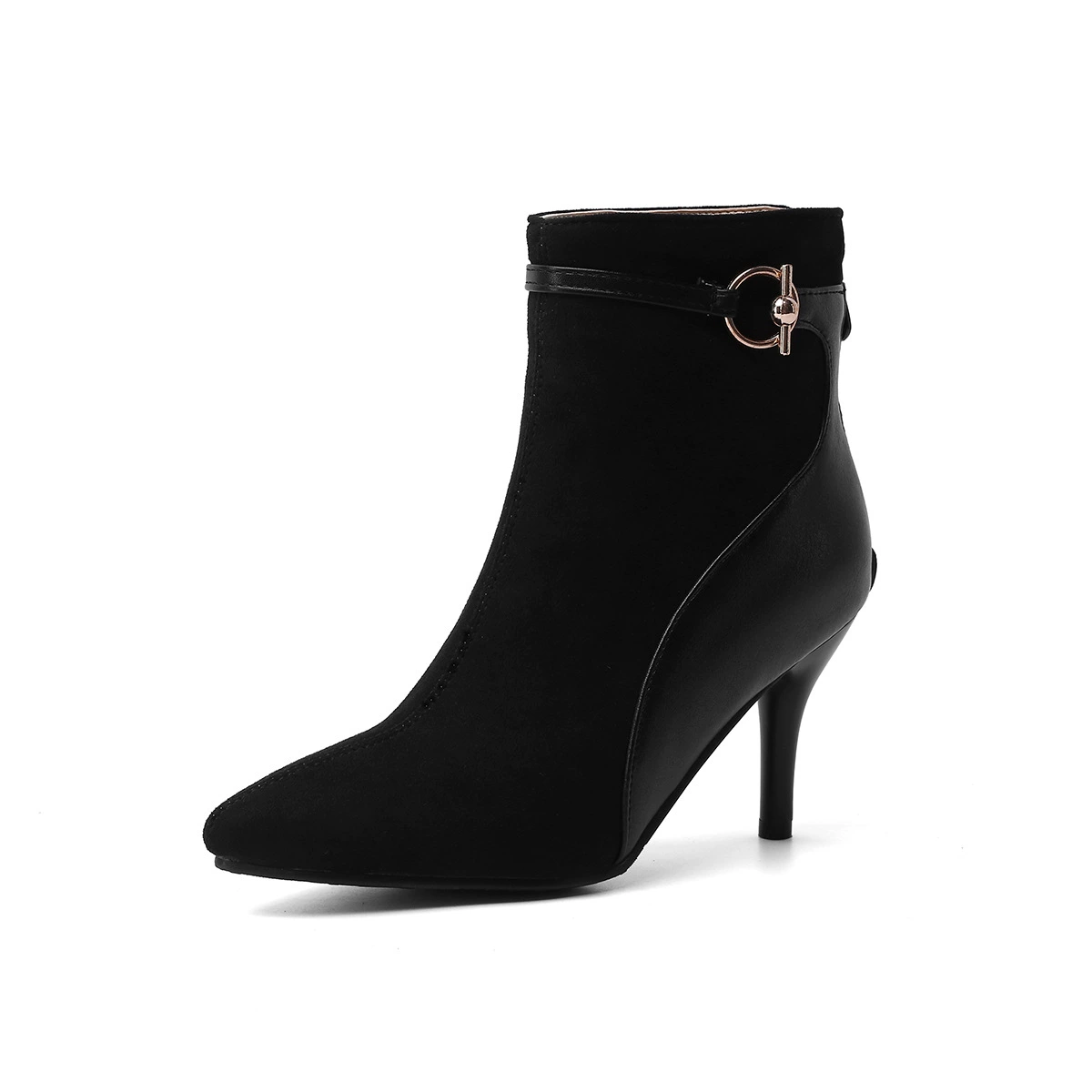 Metal low boots, decorations pointy toe high heels, plus size