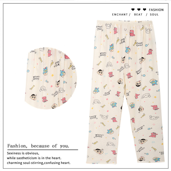 Pantalones de dibujos animados lindos pantalones de pijama elásticos de cintura estudiantil en casa pantalones largos de primavera y otoño de verano para mujeres pantalones casuales