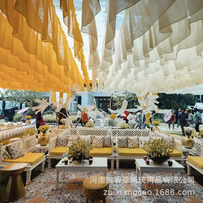 网红风动纱吊顶纱幔酒店景区户外庭院餐厅婚礼堂遮阳布置布艺纱幔