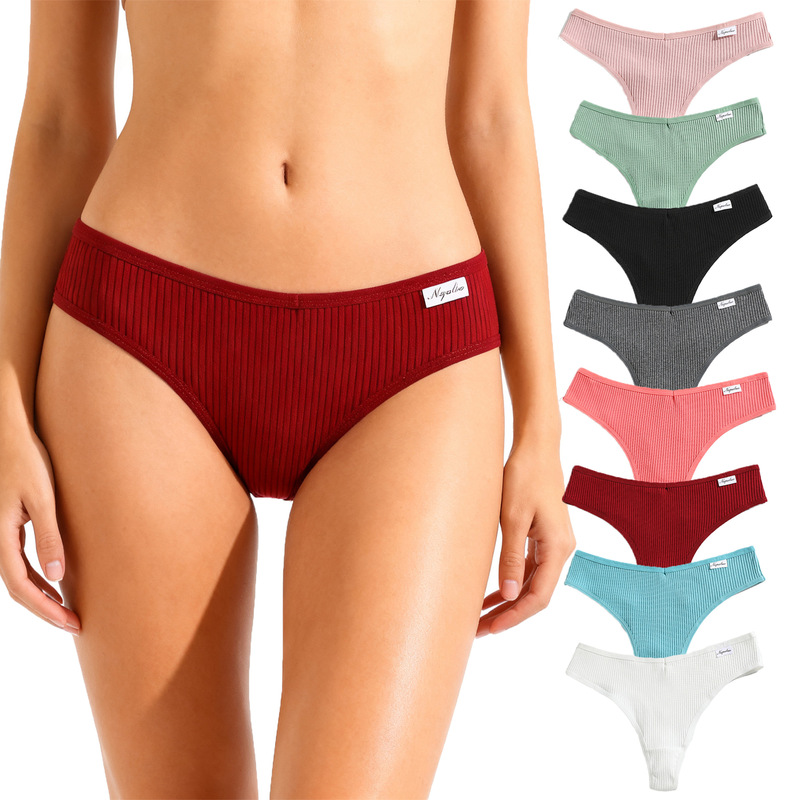 New Style Thong Panties for Women, Comfortable Tummy Control Ribbed Thong, Low-Rise Breathable Pure Cotton T-Back Panties, Wholesale Available