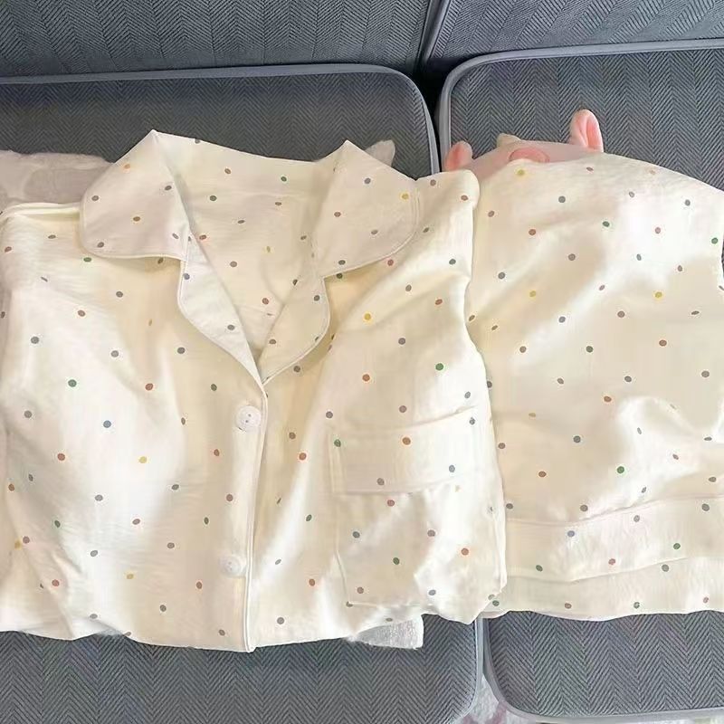 Sweet Ins Style Cloud Cotton Pajamas for Women Summer Short-Sleeved Shorts Colorfulful Polka Dots Can Be Worn Outside Home Clothes Set