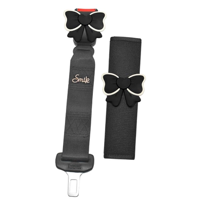 Women Driving, Anti-Belly-Strangling Car Seatbelt, Car seat belt - black-bow-with-white-edge-black-retainer-shoulder-pads