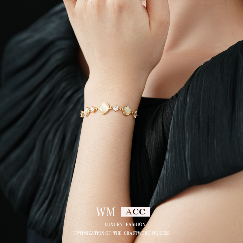 Zircón diamante ajustable pulsera artificial ojo de gato estilo universal pulsera de moda alta sensibilidad joyería al por mayor