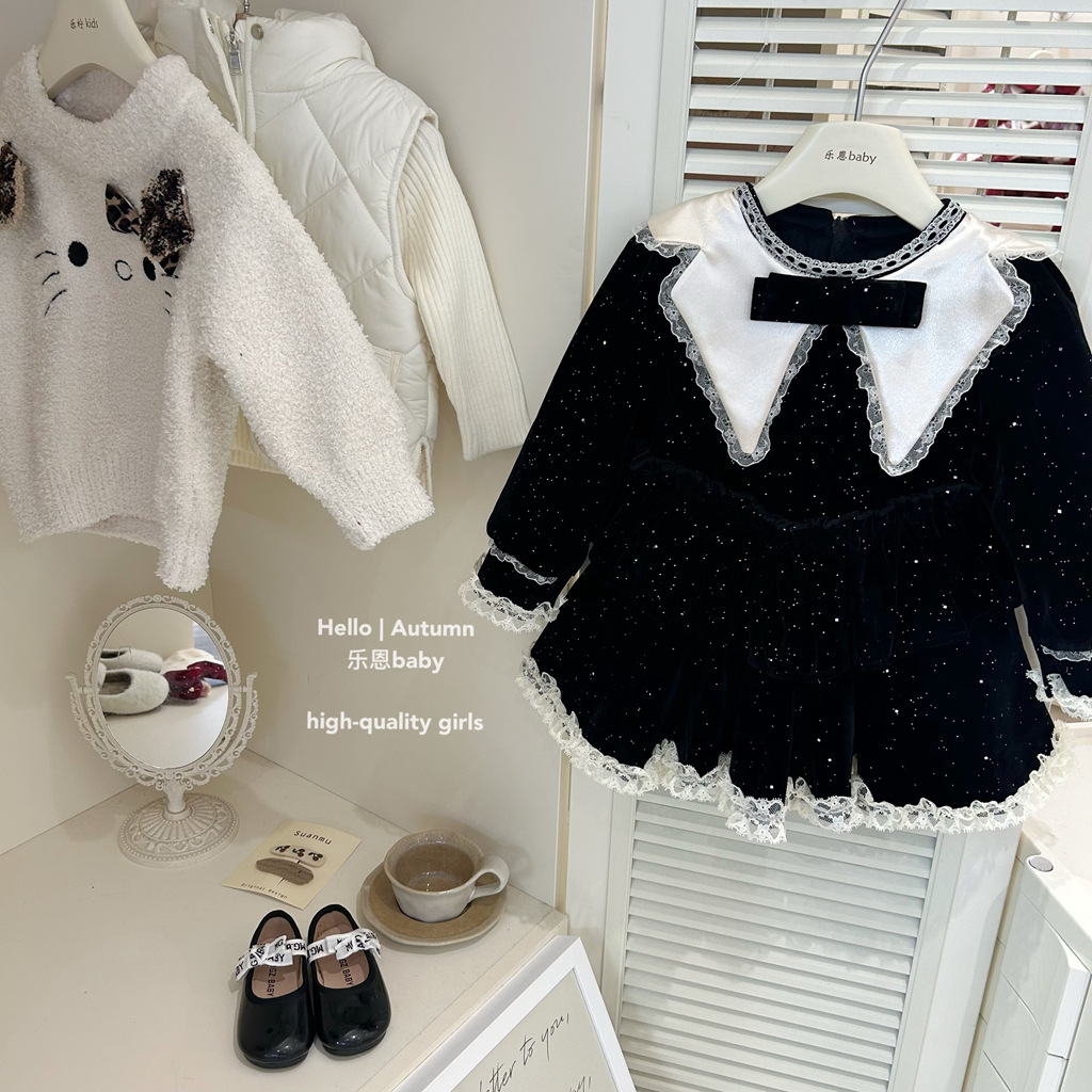 [Ropa infantil de Leen] Niñas de invierno con seda de seda de palacio de seda de seda de