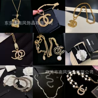 高版小香风双C项链女爆款棱形镶钻复古双C吊坠锁骨颈链大牌配饰批
