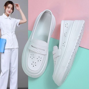 Nurse Shoes Women's Summer Breathable Thin Cut Out Soft Sole Non-Slip Slip-On Flats Comfortable Medical White Shoes