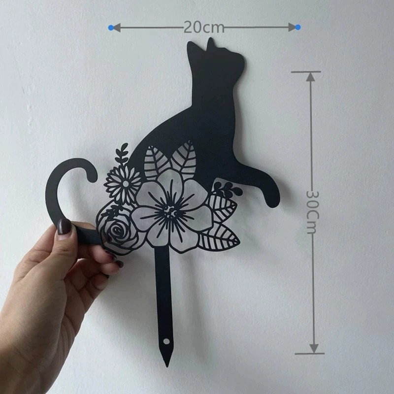 Амазонка взорвалась кошка, вставленная в открытый двор, металлический двухсторонний декоративный силуэт, полый котенок ремесла