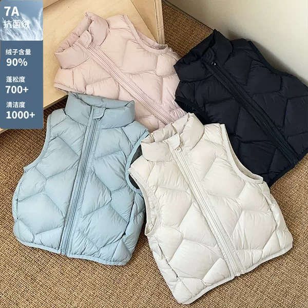 New children's down vest, 90% white duck down, casual school uniform essential, unisex, warm inner layer, trendy outerwear