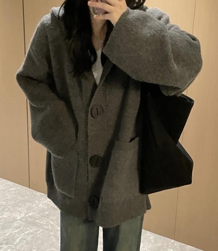 秋冬季慵懒风加厚连帽针织开衫女新款韩系宽松气质高级感毛衣外套|undefined