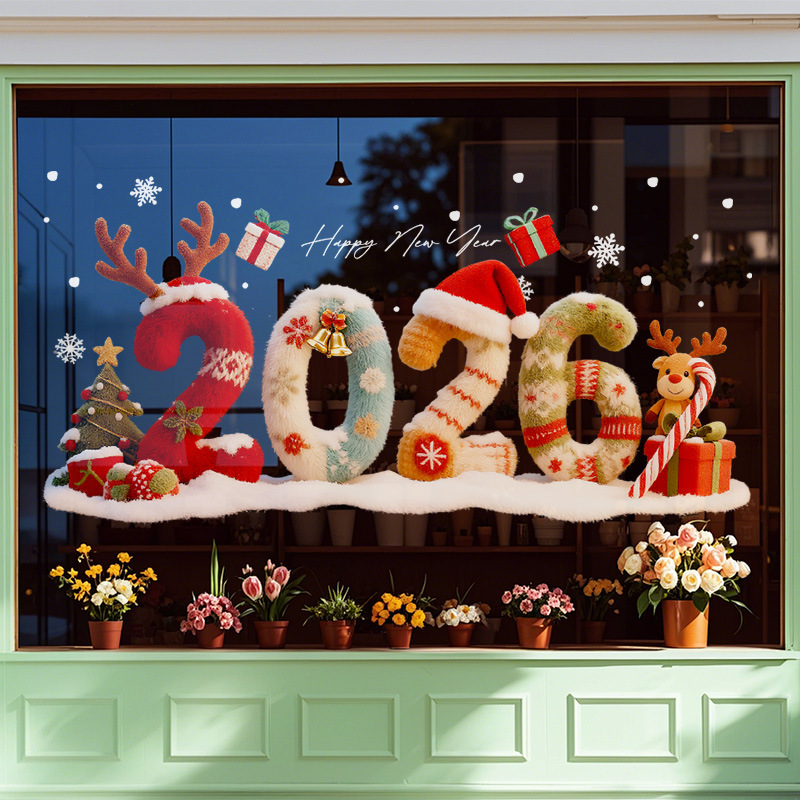圣诞节christmas装饰品静电玻璃门贴纸店铺橱窗场景氛围布置窗花