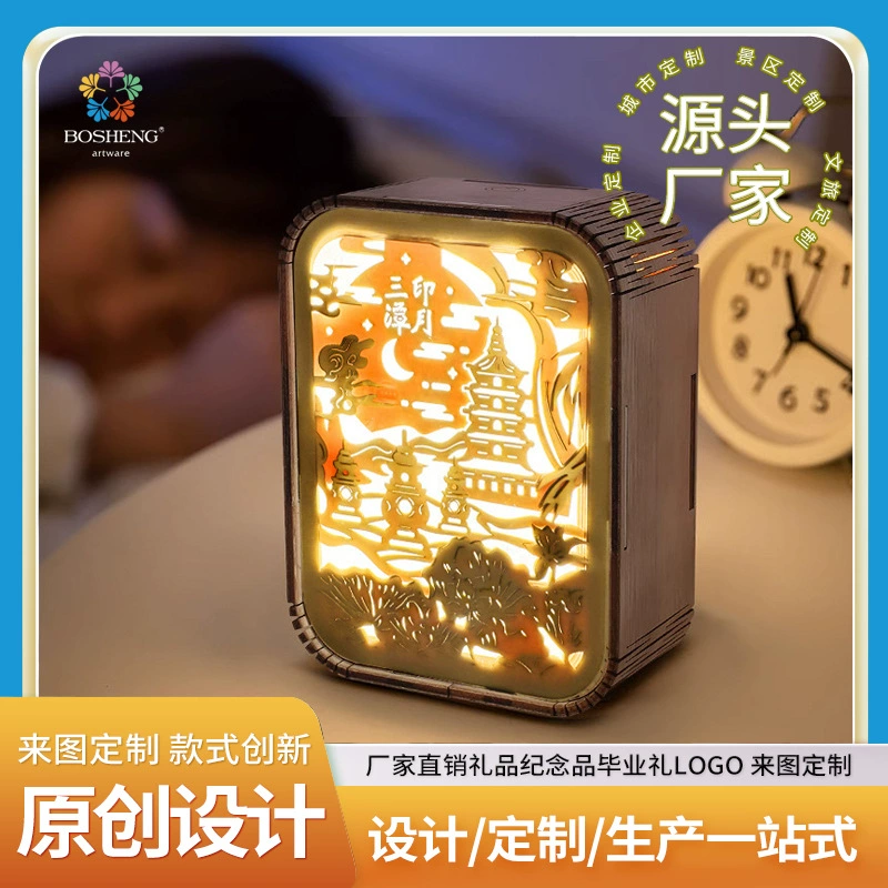 Достопримечательности Городская резьба по дереву Ночная лампа 3D Музей Национальный ветер Трехмерная бумажная лампа