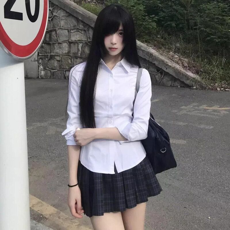 White Waist-Cinching Long-Sleeve Blouse, 2026 Spring College Style Jk Uniform, Slim-Fit Formal Top, Slimming Shirt