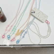 高级感透明珠珠手工串珠玫瑰花朵挂脖长款挂绳可背手机链条可斜挎