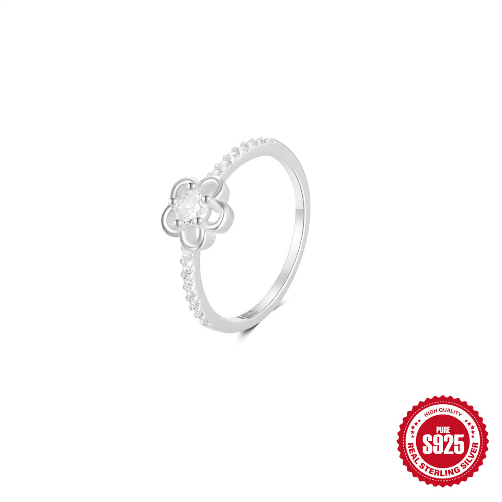 Japón y Corea del Sur s925 plata esterlina viento frío cruz pequeña fila anillo de diamantes mujer uso diario anillo de cola de dedo índice con incrustaciones de circón