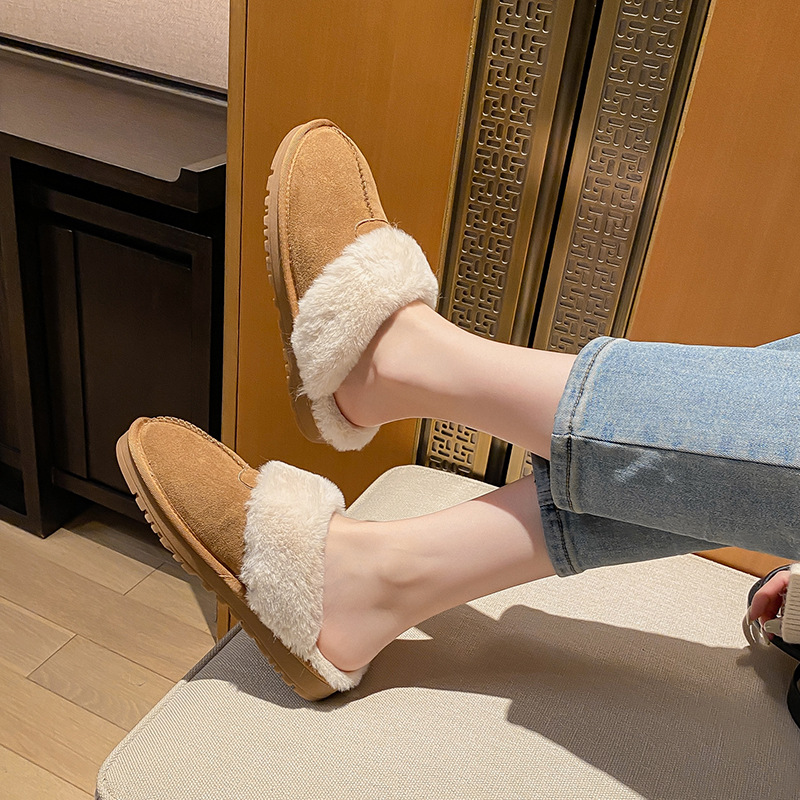 Weiwei girl 2913-1 Fluffy fluffy slippers with thick soles female leather snow boots a slip-on female wearing cotton shoes