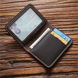 Men's Retro Crazy Horse Leather Card Bag Top Layer Cowhide Card Bag Multifunctional Leather Card Holder Short Ultra-thin Driver's License