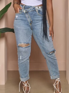 W 96704 Distressed High Waist Skinny Jeans �ƶ�����ţ��ѝ