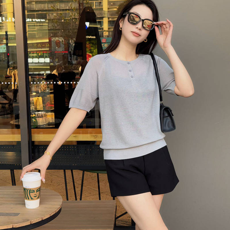 【Hengjia Qzl】2026 Retro Niche Chunky Knit Raglan Short Sleeve Thick Layered Versatile Knit Sweater for Women