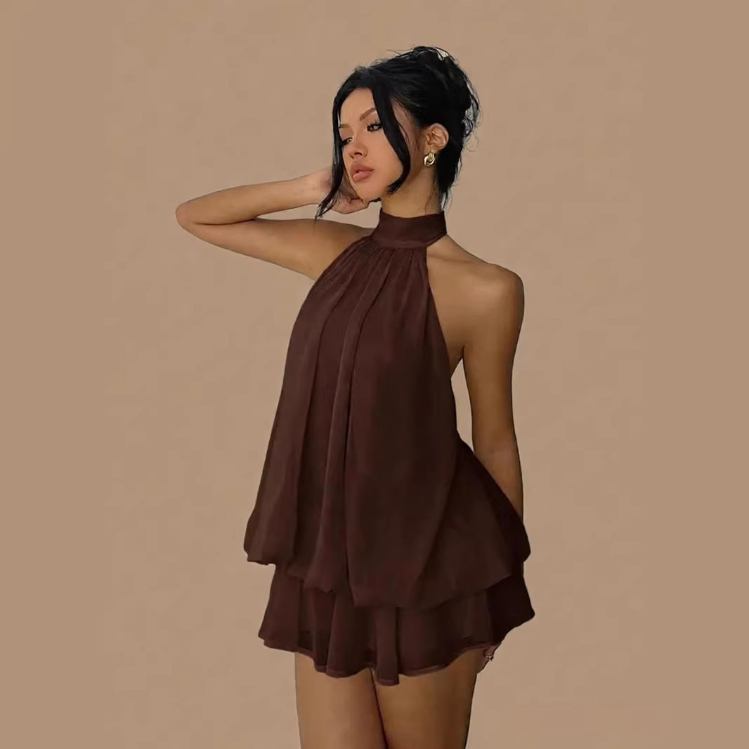 Sexy Mesh Halter Neck Tea Break Dress For Women Summer Beach Vacation Stylish Hot Girl Party Dress_ecoleips.com