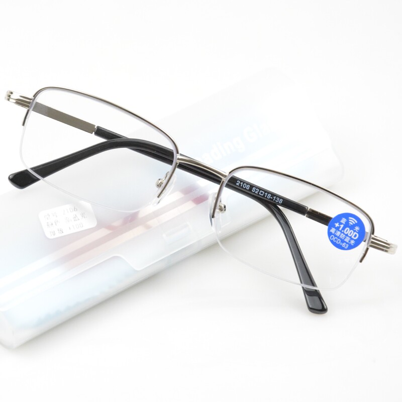 New style reading glasses metal half frame anti-blue light reading glasses with box fashion simple men's and women's reading glasses wholesale