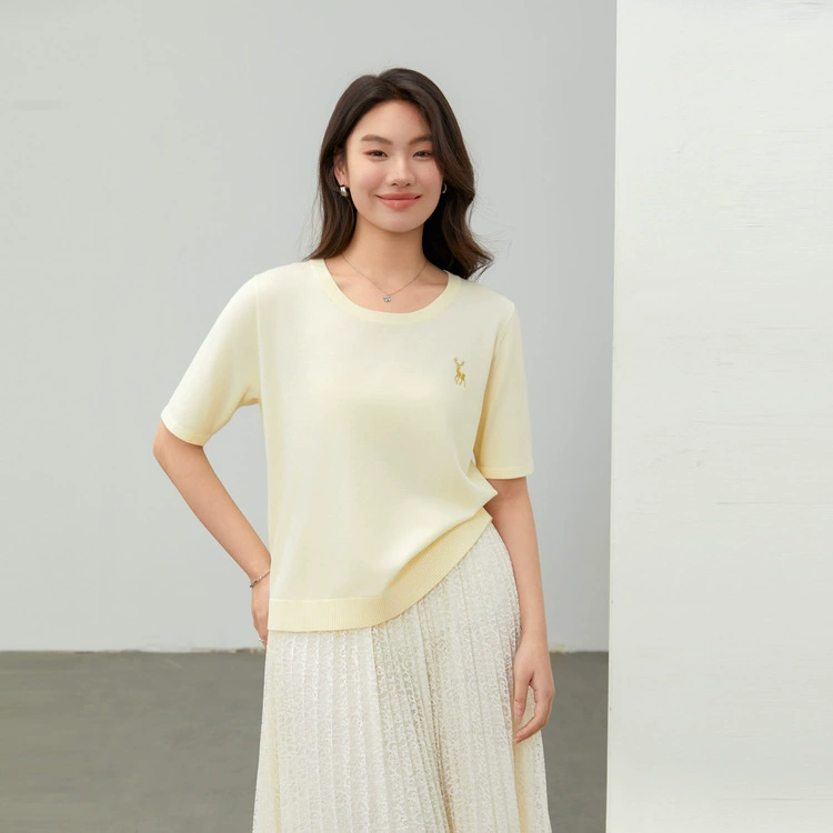 [Asakawa Gardenia] Трикотаж в девичьем стиле с вышивкой допамина, тонкий и яркий, больших размеров, толстый мм, летний новый стиль