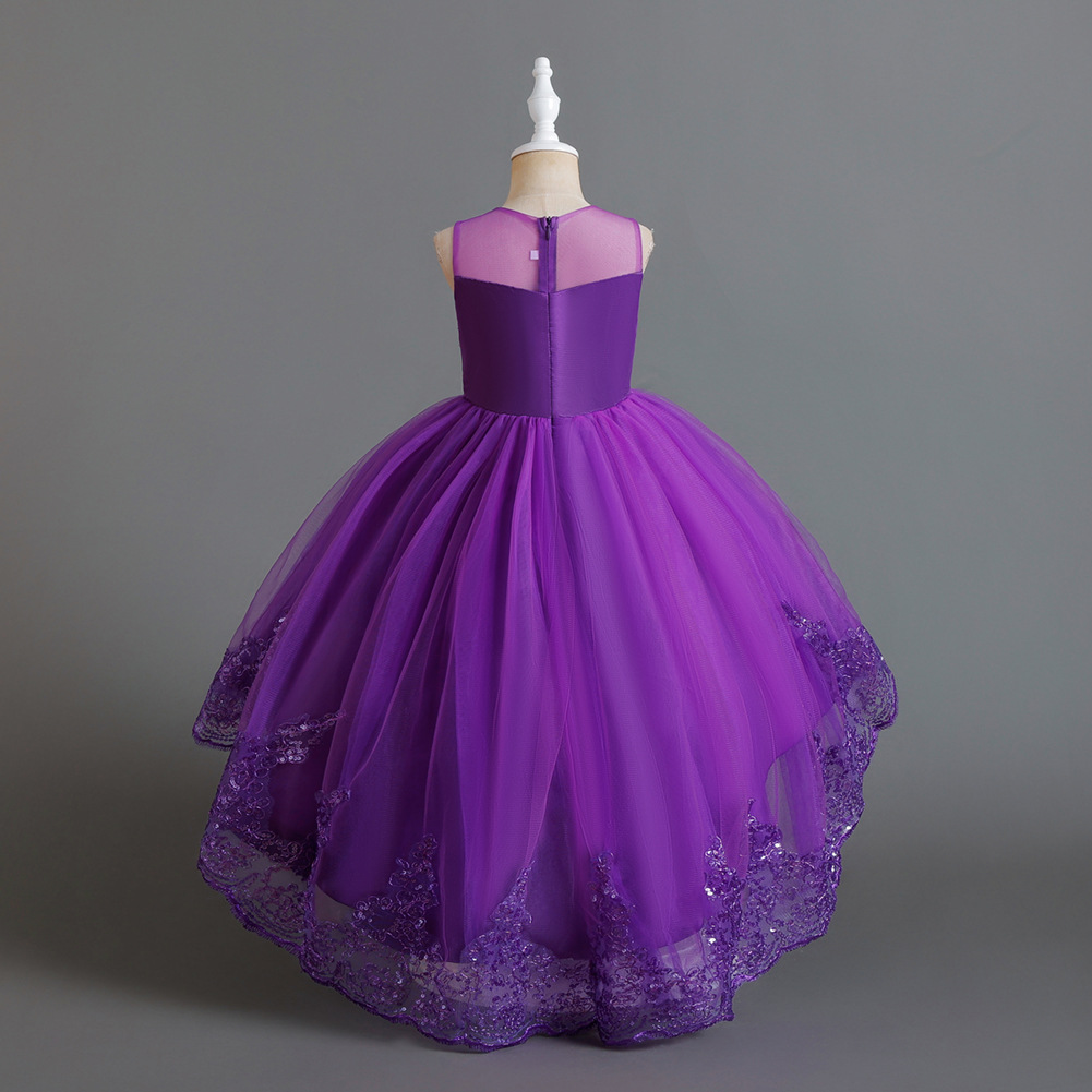 Nuevo vestido de los niños princesa vestido de novia pettiskirt encaje trailing bordado piano Navidad rendimiento ropa al por mayor