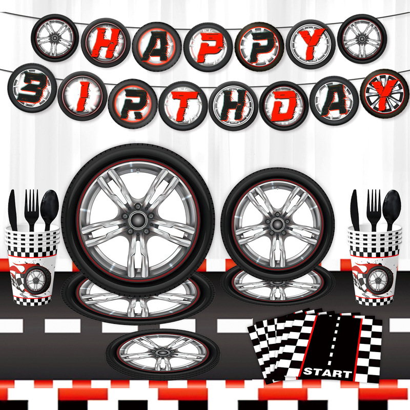 Su orange wheel theme birthday party tableware disposable paper plate paper cup paper towel flag banner suit