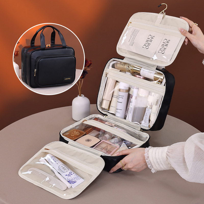 Bolsa de cosméticos grande que se puede colgar en cuatro secciones, separada en seco y húmeda para hombres y mujeres, bolsa de lavado plegable portátil de gran capacidad para viajes
