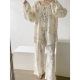 Guofeng Skin-friendly Bamboo Leaf Printed Double-layer Cotton Yarn Pajamas Women's Spring and Summer Comfortable Home Clothes plus size Two-piece Outfit